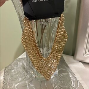 New York & Company Gold Chainmail Statement Necklace